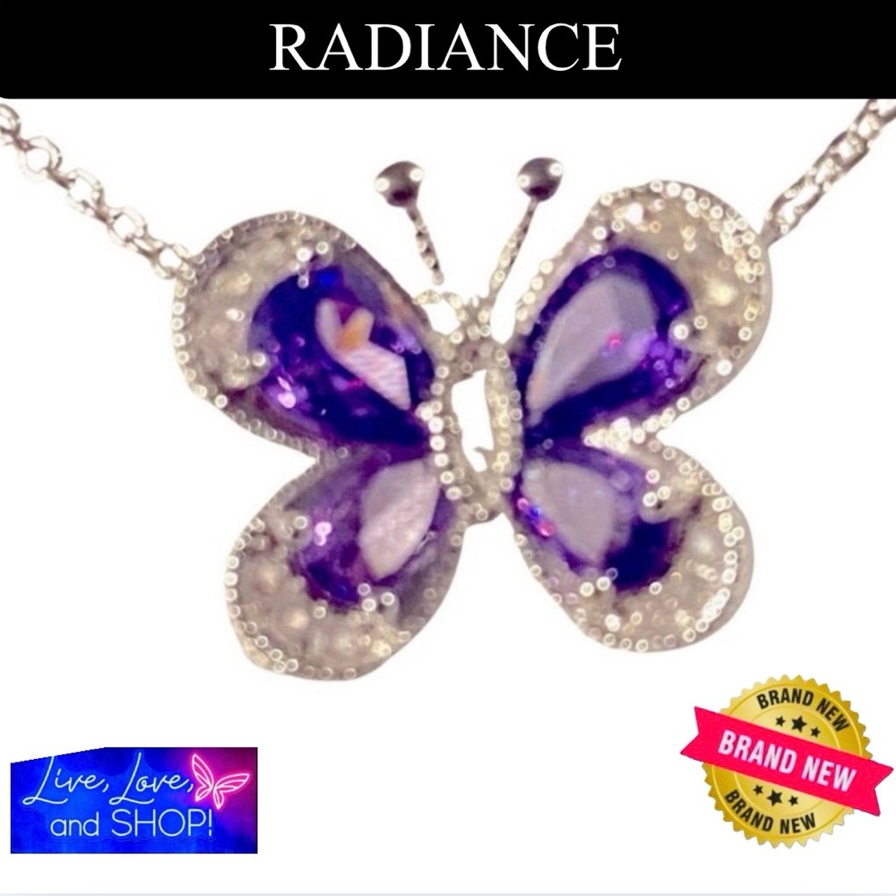 NECKLACE: RADIANCE Purple, Silver, & Iridescent Cubic Zirconia, NIB